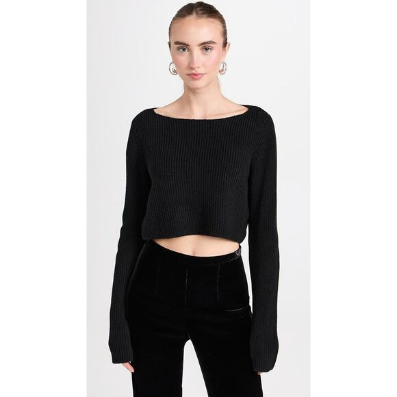 Le Kasha Cannes Cashmere Cropped Ribbed Knit Sweater Black - One Size - Picture 6 of 7